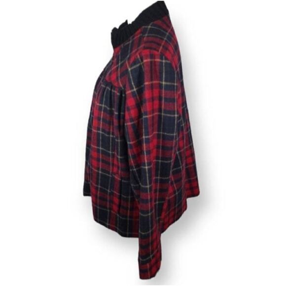 Vintage RELATIVITY RED Tartan Plaid WOOL BLEND Zip Up Bomber Jacket SHACKET SZ.1 - Picture 2 of 6
